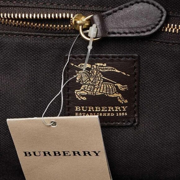 Burberry Brown Leather Haymarket Check Coated Canvas Chain Lawrence Tote Bag - Picture 9 of 11